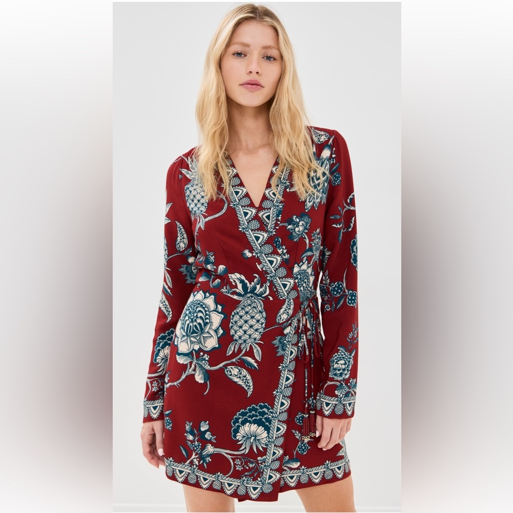 Farm Rio Tropical Landing red wrap dress XS